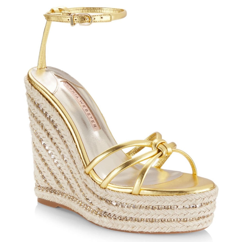 NWT Sophia Webster gold wedge sandals with box and shoe bag